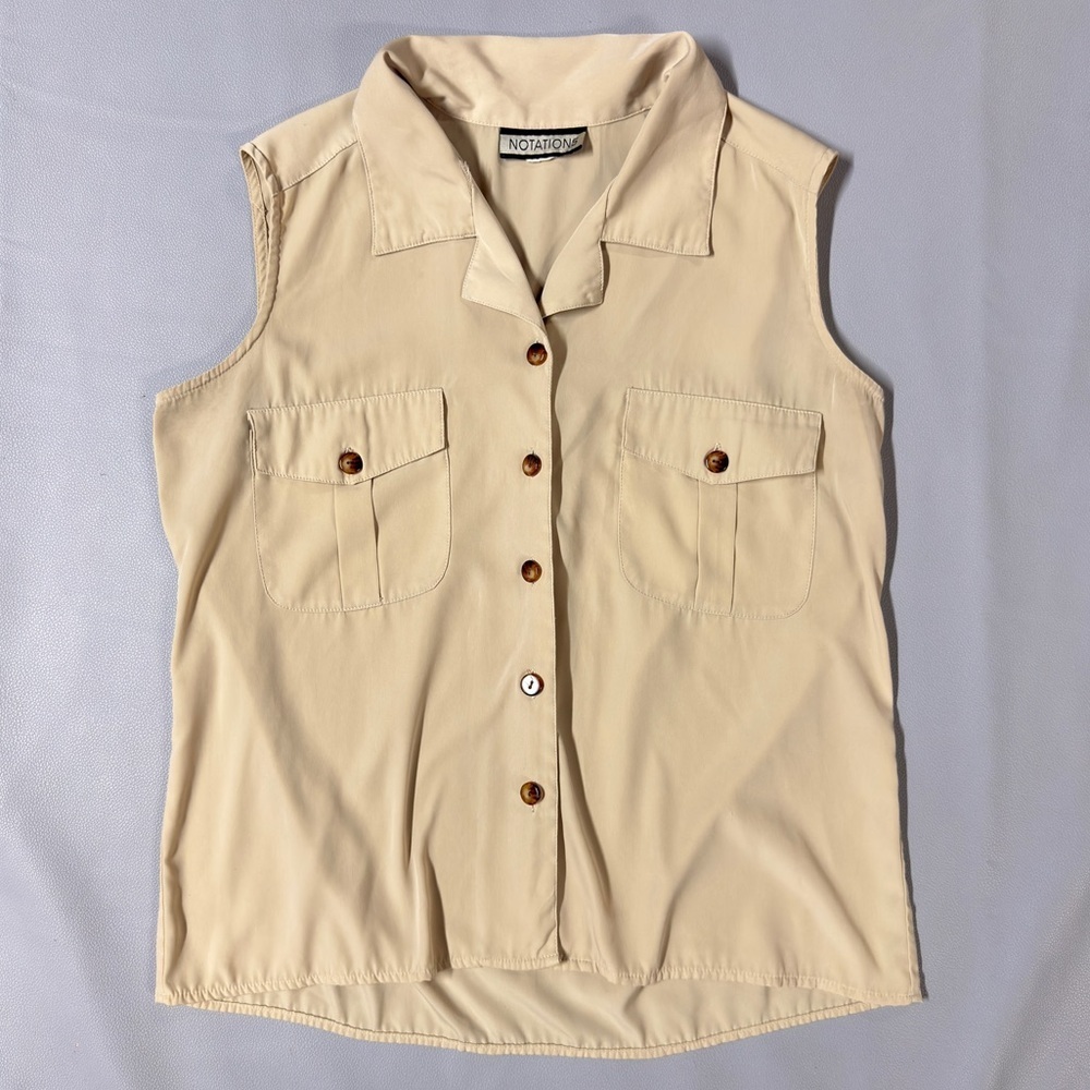 Notations Sleeveless Tan Button Front Blouse - Picture 3 of 6